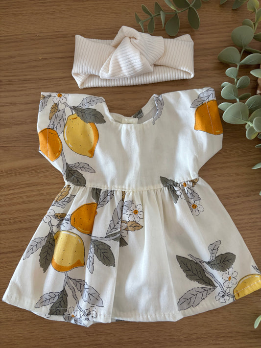 Ensemble 2 pièces “Douceur Citronnée” – pour poupées 28 à 34 cm