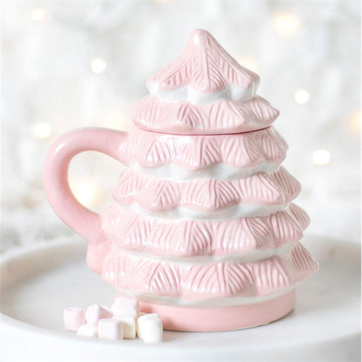 Tasse rose en forme de sapin de Noël