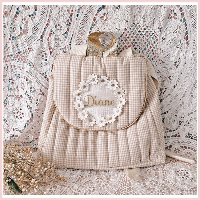 Sac à dos vichy Daisy beige 2