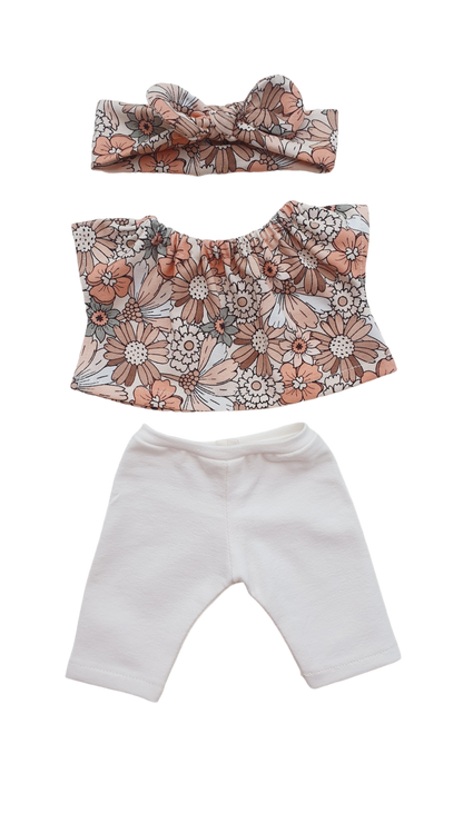 Douces fleurs - ensemble 3 pièces legging blanc cassé