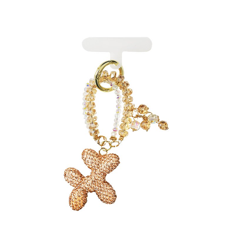 Porte-clés et breloque de téléphone avec perles et chien ballon en strass