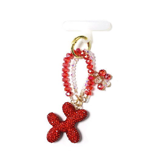 Porte-clés et breloque de téléphone avec perles et chien ballon en strass