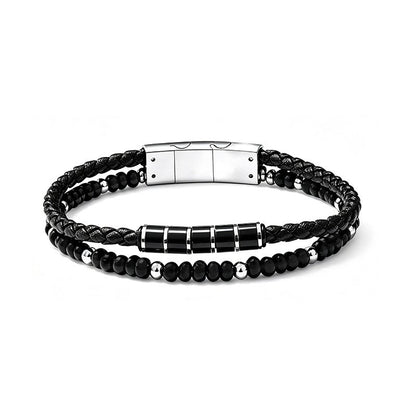Bracelet homme double couche en cuir et pierre mate