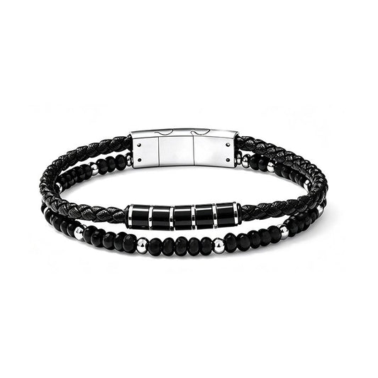 Bracelet homme double couche en cuir et pierre mate