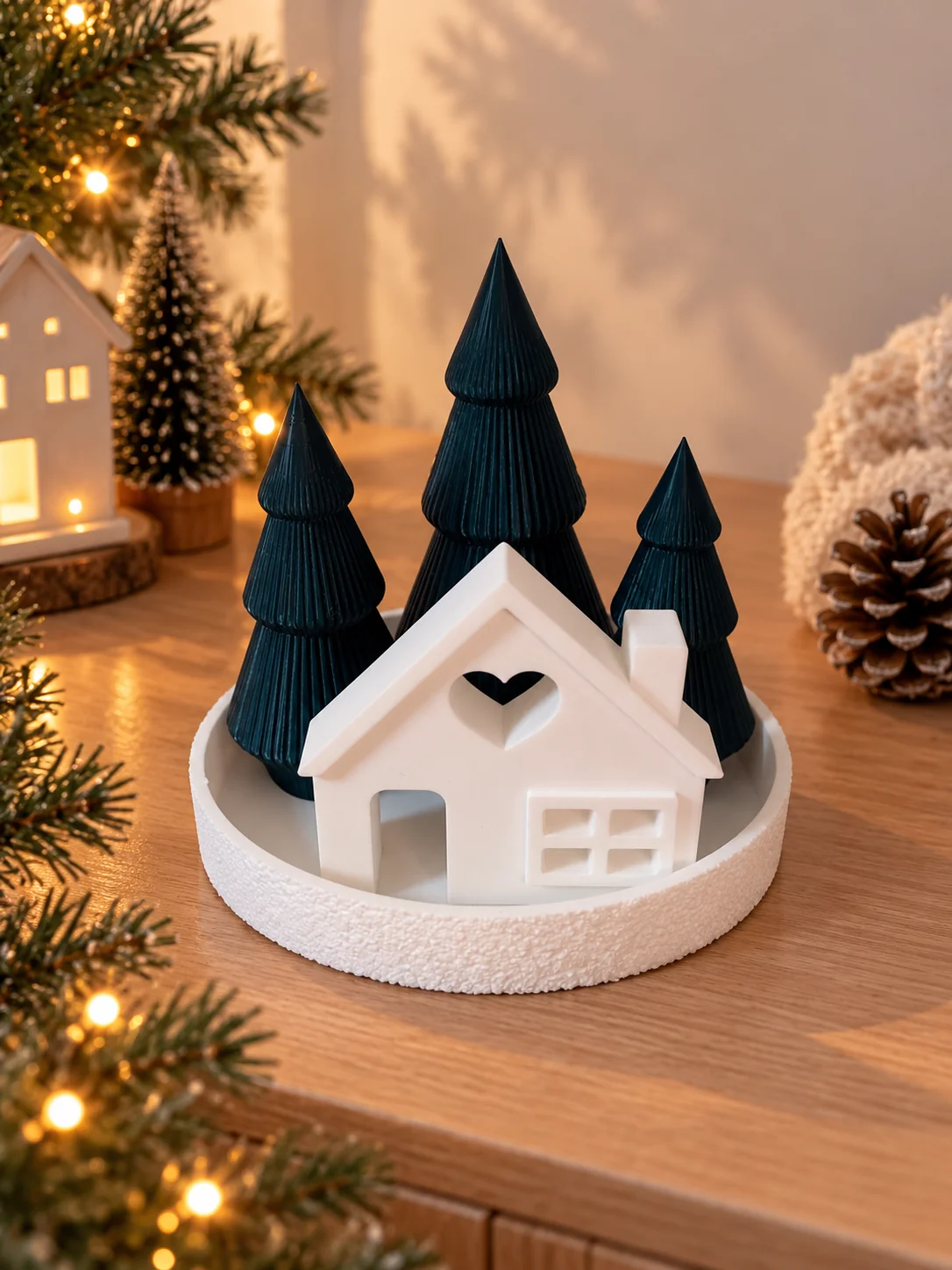 Plateau sapin et maison