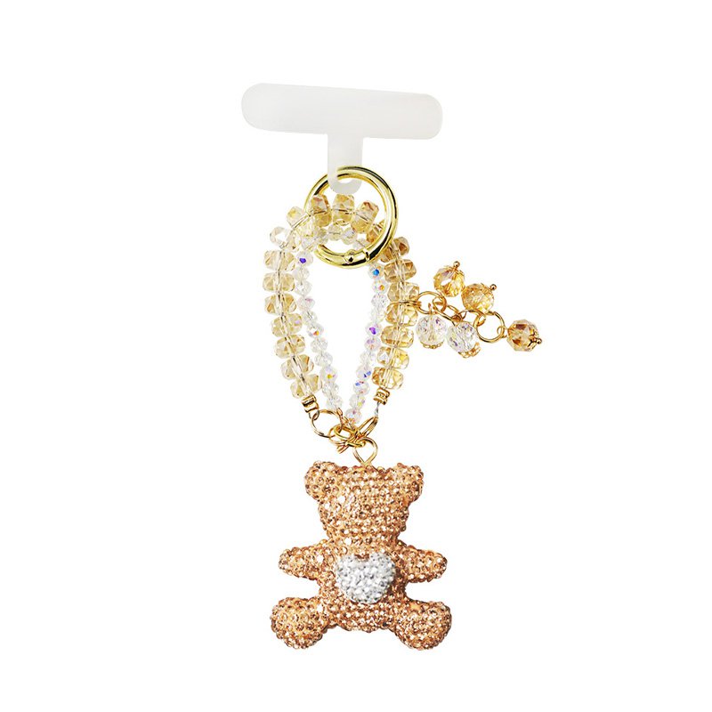 Porte-clés et charm de téléphone avec perles et ours en peluche en strass