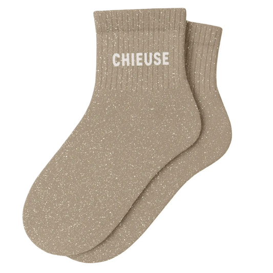 Chaussettes Courtes à Paillettes "Chieuse" Beige- Taille 36-40
