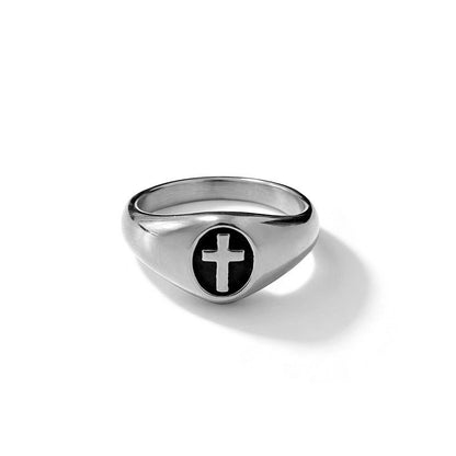 Bague chevalière croix en argent pour hommes