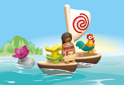 Playmobil 71459 Junior & Disney : Vaiana et Bateau à Voile - avec des Fleurs flottantes et Un Coq - Jouet fabriqué à partir de matière d'origine végétale - Dès 12 Mois