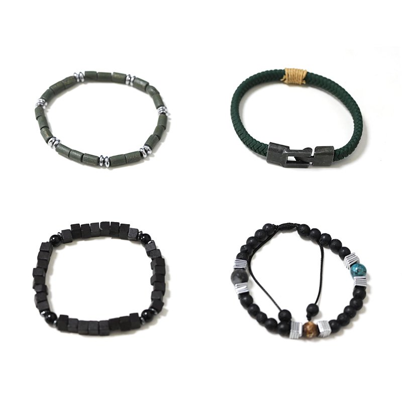 Lot de 4 Bracelets Homme avec Pierres