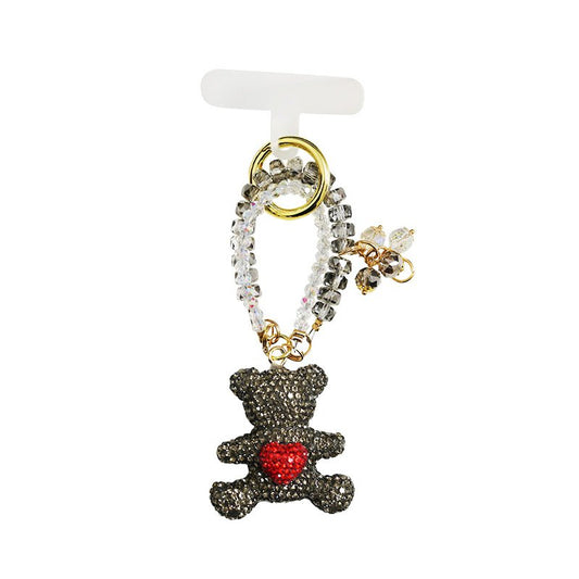 Porte-clés et charm de téléphone avec perles et ours en peluche en strass