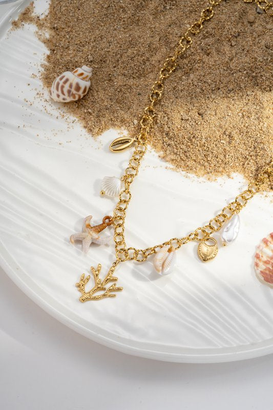 Collier à breloques Doré "Éclat Marin" en acier inoxydable