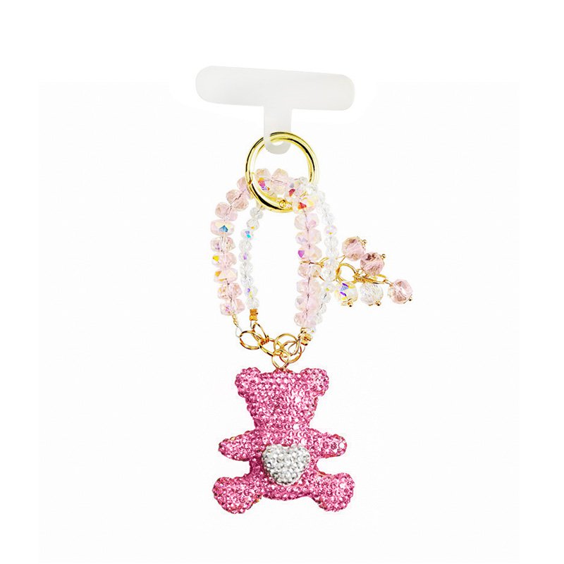 Porte-clés et charm de téléphone avec perles et ours en peluche en strass