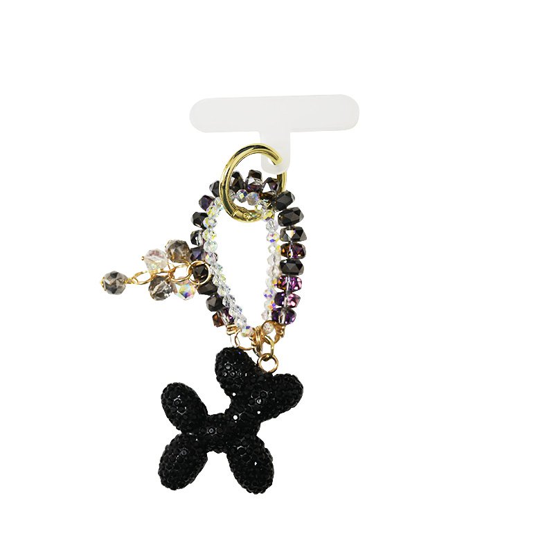 Porte-clés et breloque de téléphone avec perles et chien ballon en strass