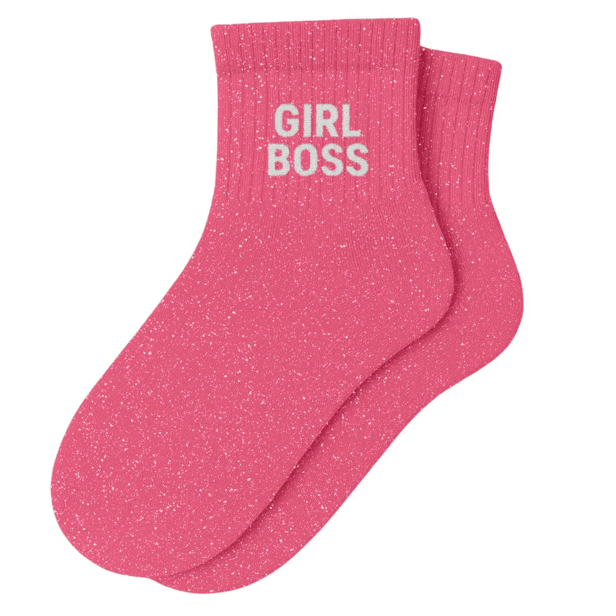 Chaussettes Courtes à Paillettes "Girl Boss" Rose Bubble - Taille 36-40