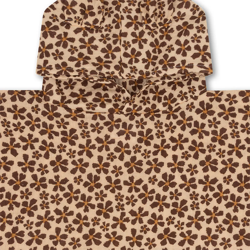 poncho de plage - brownn - wild flower - 50 x 50 cm