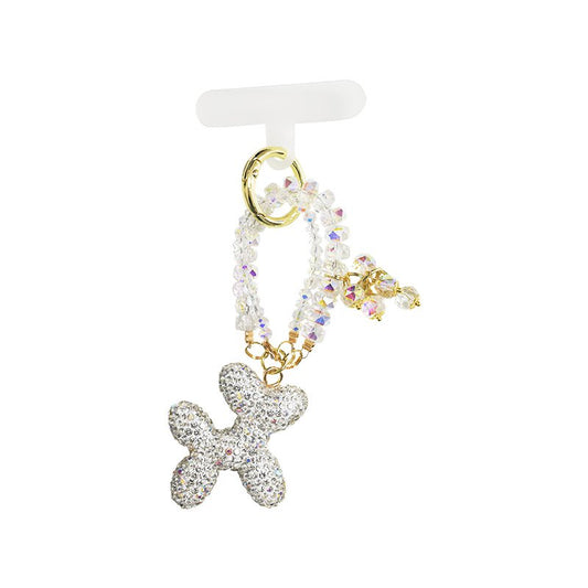Porte-clés et breloque de téléphone avec perles et chien ballon en strass