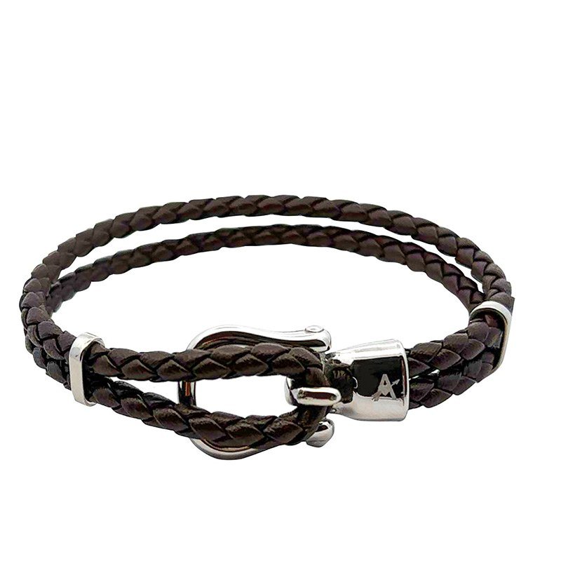 Bracelet en cuir à double tressage pour hommes