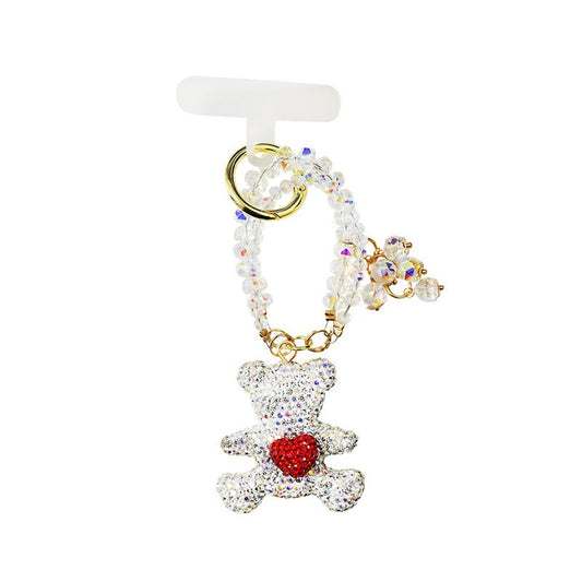 Porte-clés et charm de téléphone avec perles et ours en peluche en strass