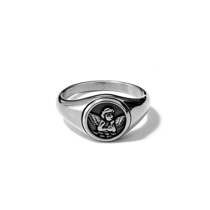 Chevalière ange en argent pour hommes