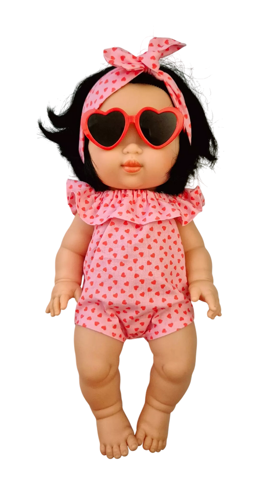 LEONIE barboteuse rose cœur rouge