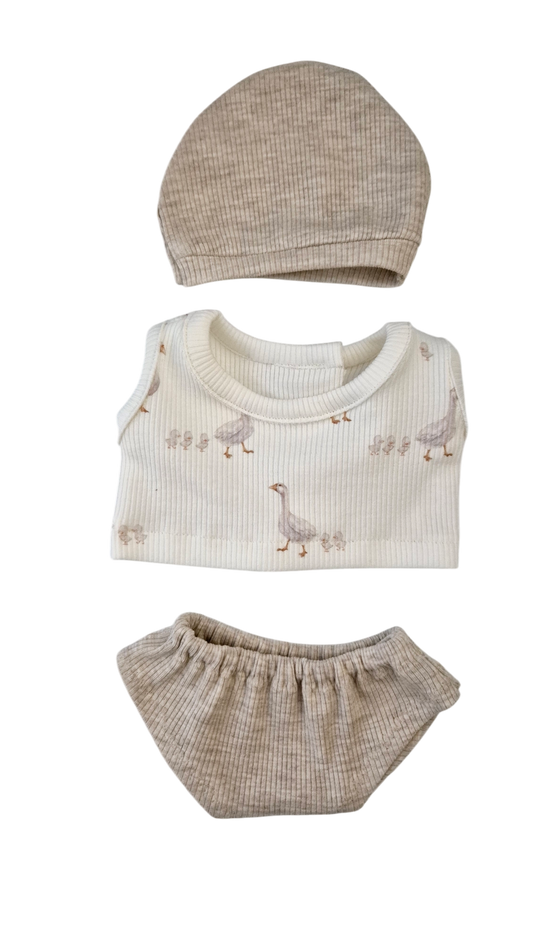 NINO 3 pièces T-shirt garçon oie + culotte uni + bonnet uni