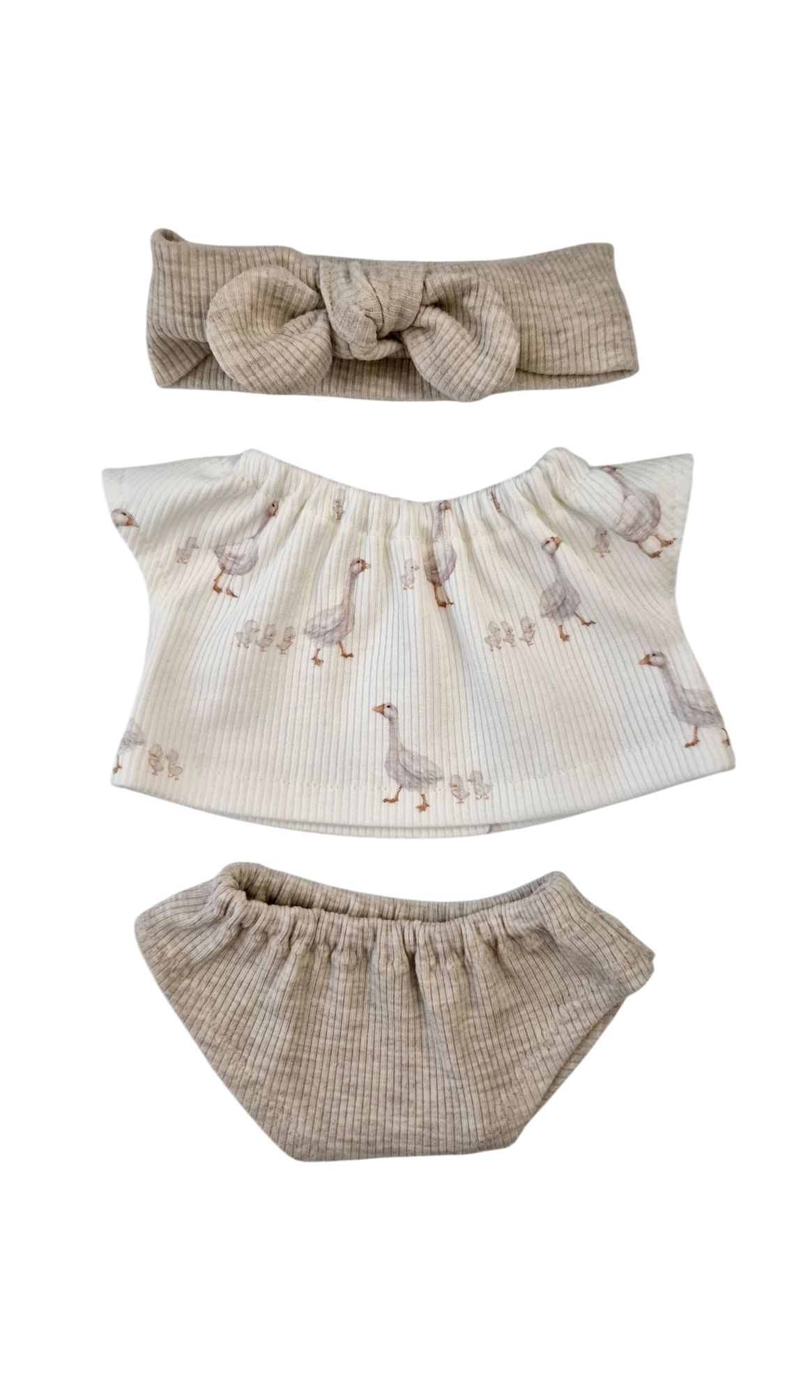 NINO 3 pièces T-shirt fille oie + culotte uni + bandeau uni