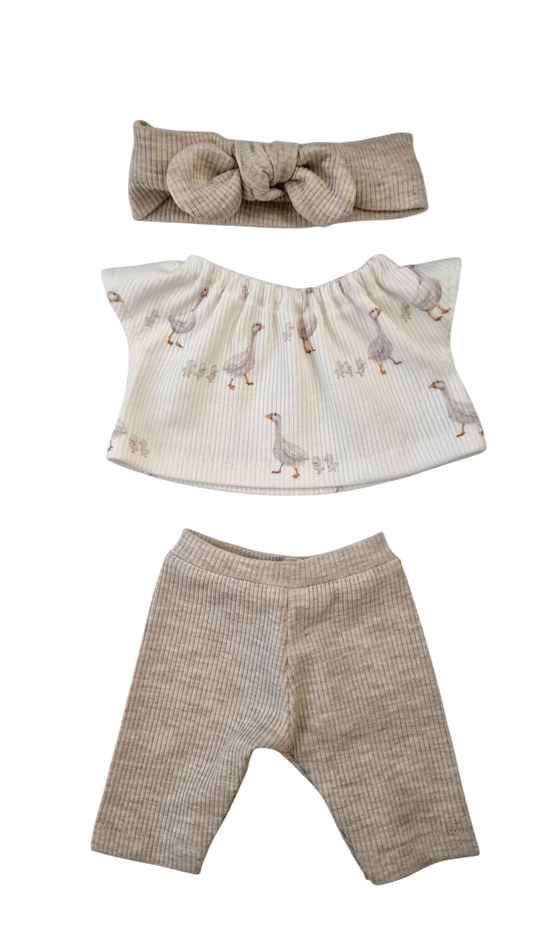 NINO 3 pièces T-shirt fille oie + legging uni + bandeau uni