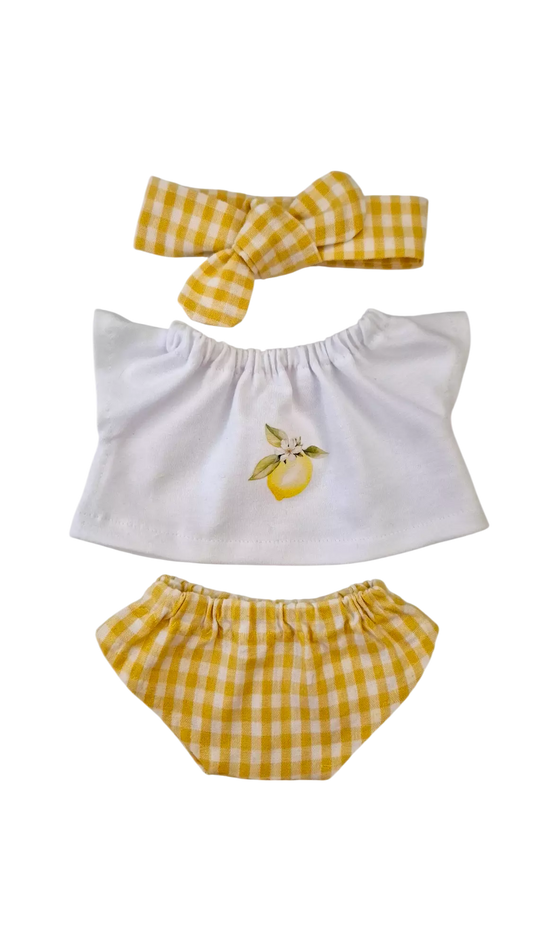 SUZANNE tee-shirt applique citon + culotte vichy + bandeau