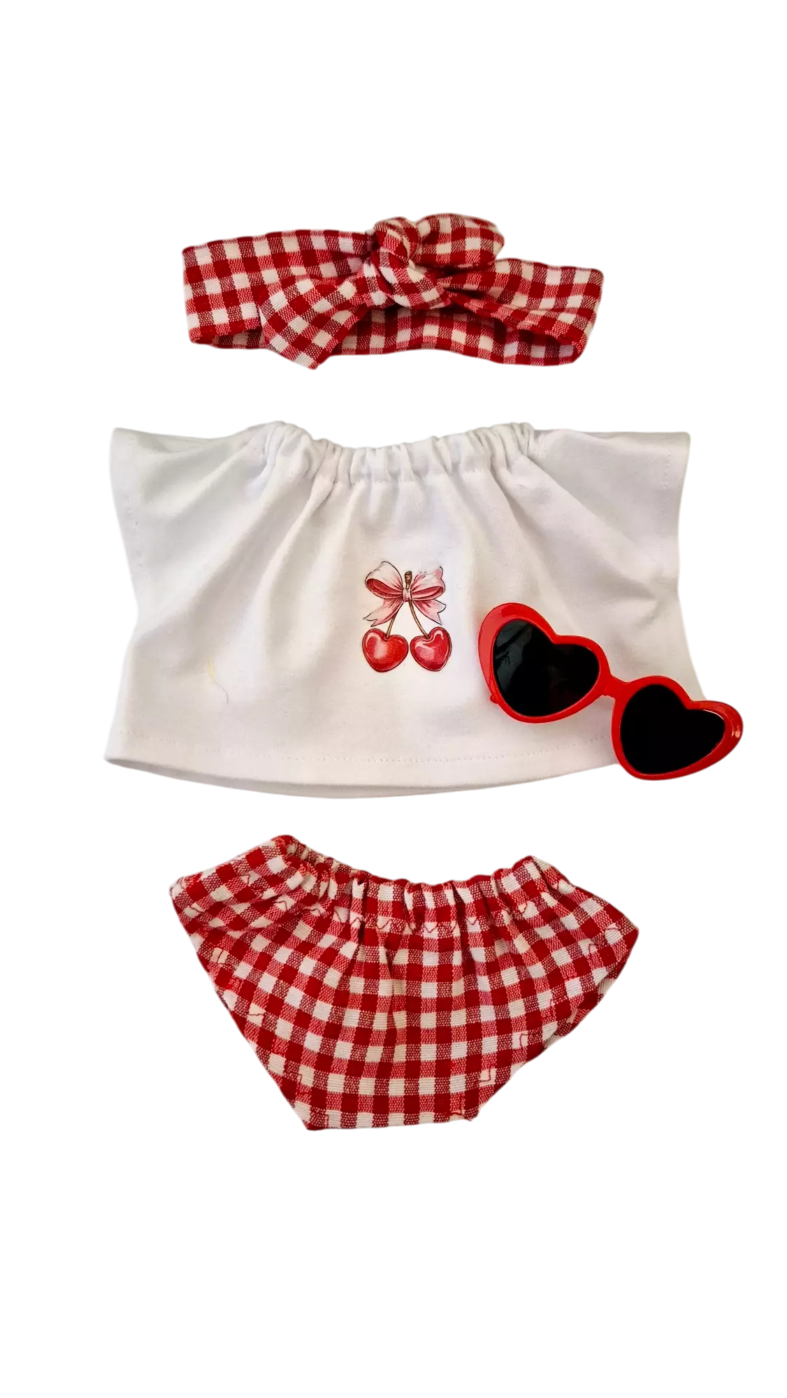 LEONIE Tee shirt applique cerises cœurs culotte vichy bandeau