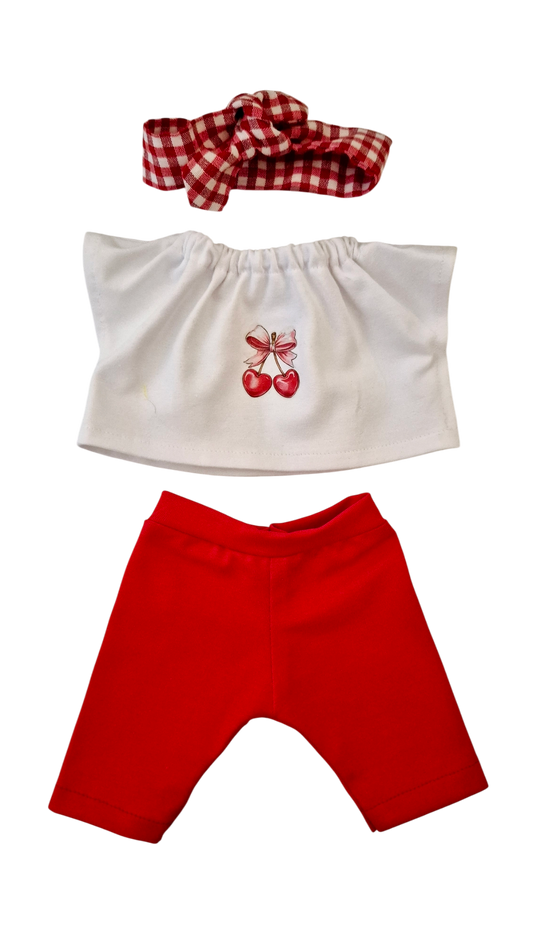 LEONIE Tee shirt applique cerises cœurs legging jersey bandeau