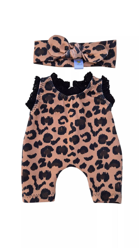 LEONARD combi longue manches broderie + bandeauleopard