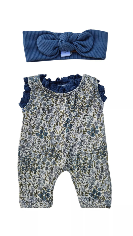 BLEUETTE combi longue manches broderie + bandeau