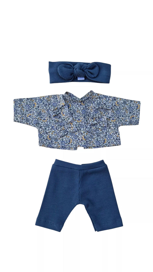 GARANCE chemisier froufrou bleu + pantalon bleu + bandeau bleu