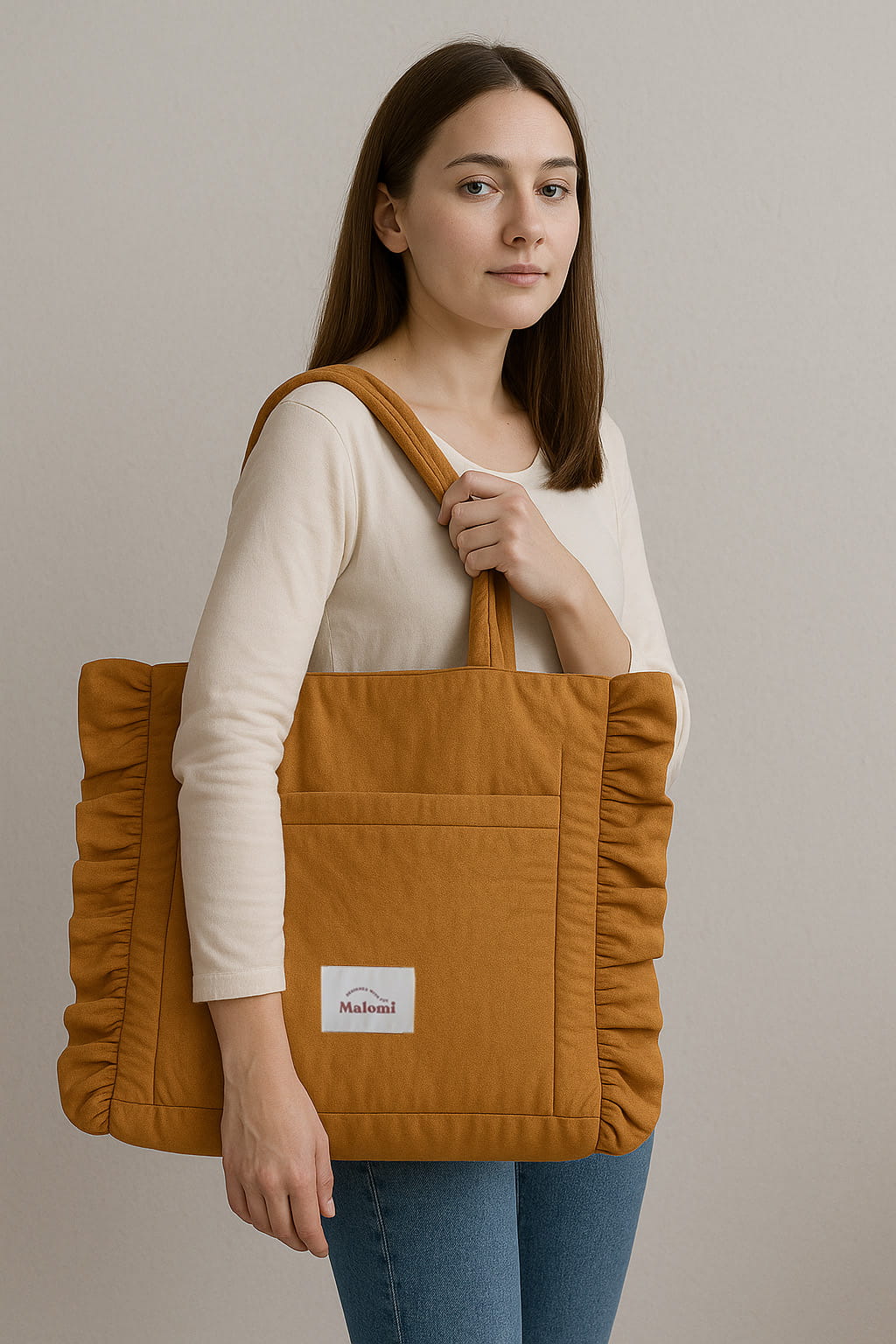 Sac cabas à volants camel