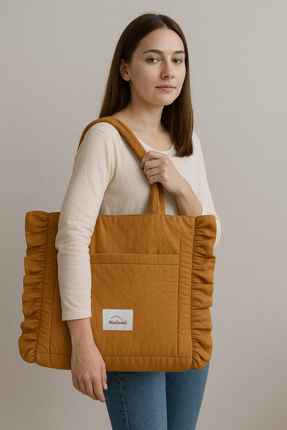 Sac cabas à volants camel