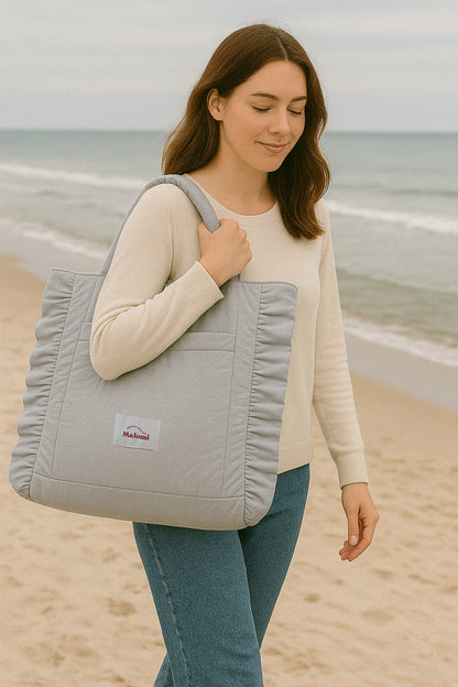 Sac cabas à volants gris