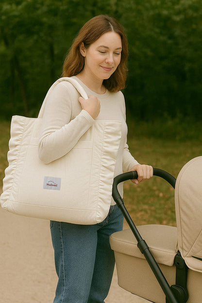 Sac cabas à volants naturel